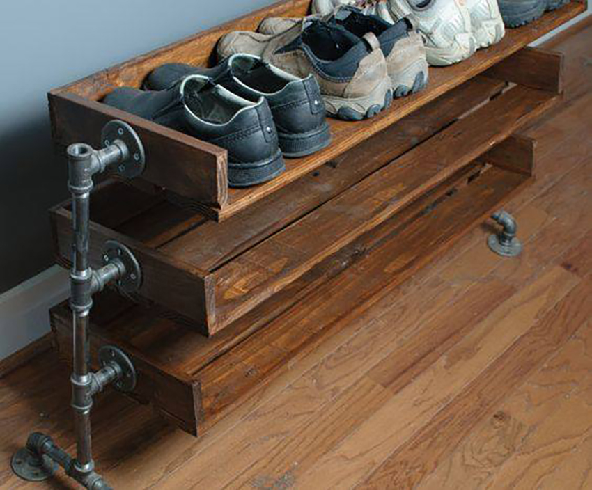 Industrial style recycled wood shelves