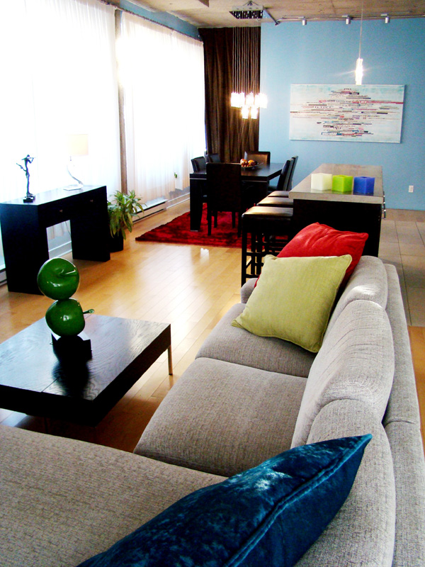 Colourful Open-Plan Concept Living Room and Dining Room in Montreal