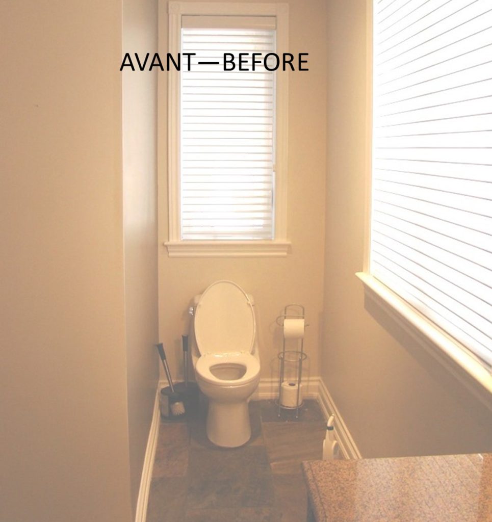 Traditional Blue Powder Room Design in Boisbriand